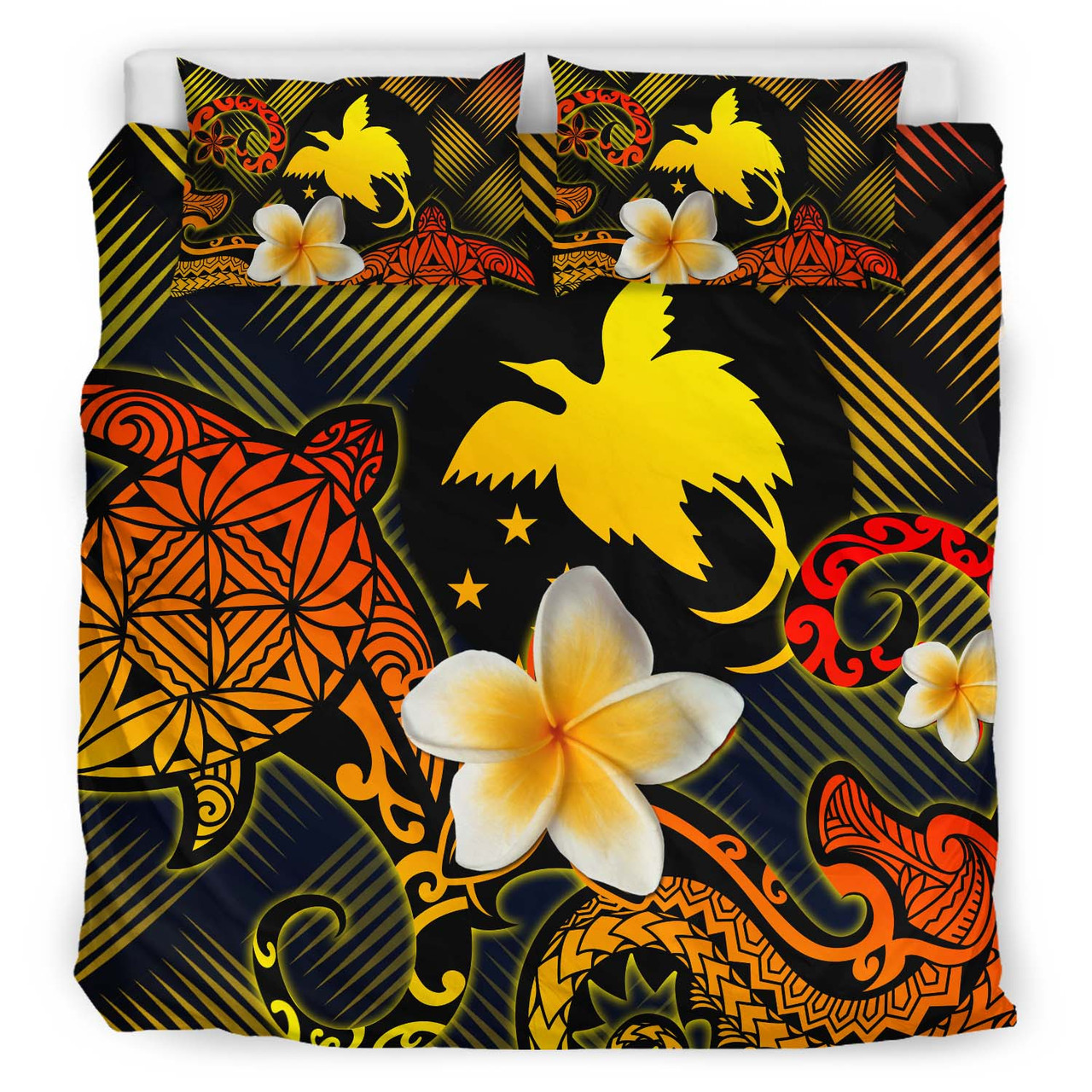 Papua New Guinea Polynesian Bedding Set - Lauhala Turtle Plumeria Tropical