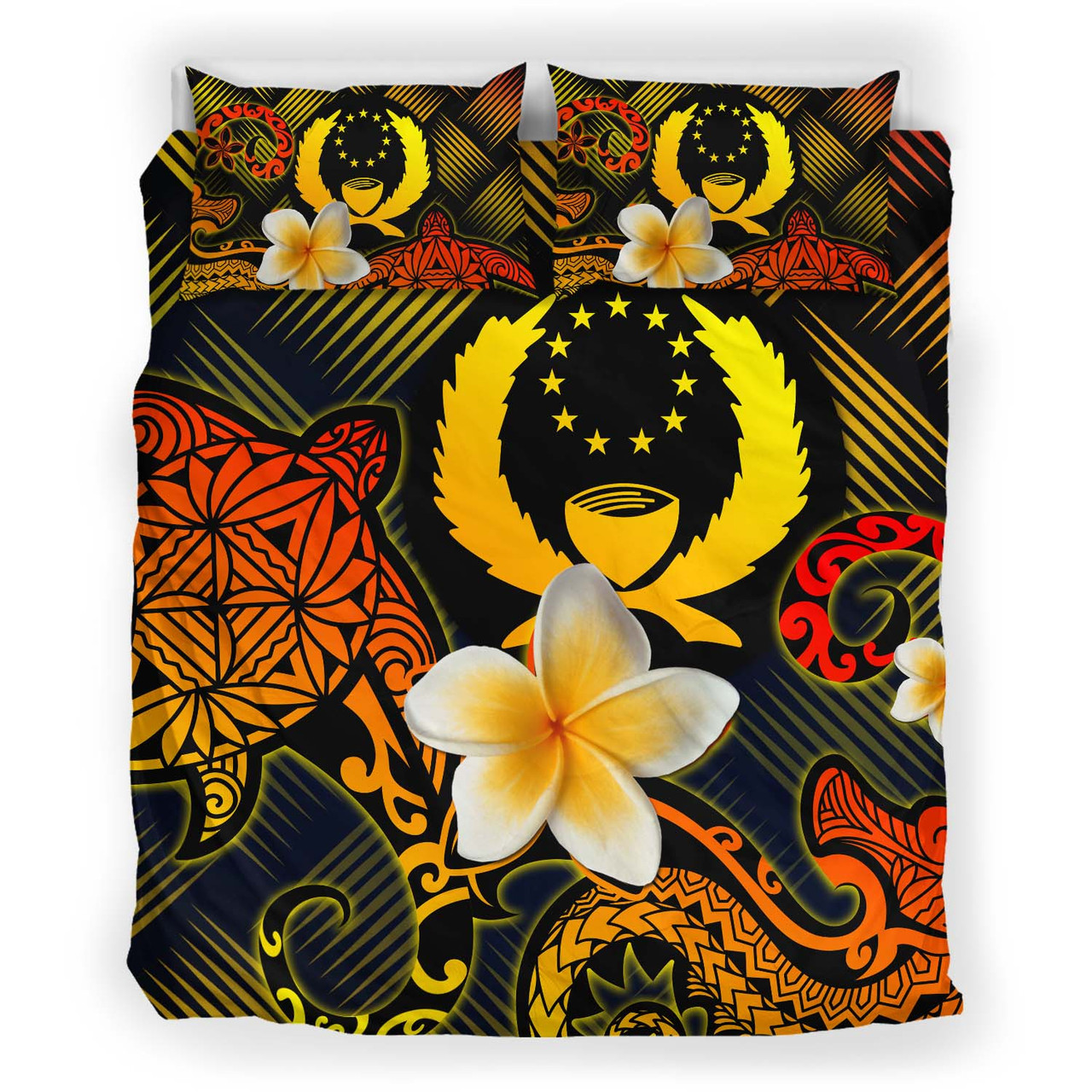 Pohnpei Polynesian Bedding Set - Lauhala Turtle Plumeria Tropical