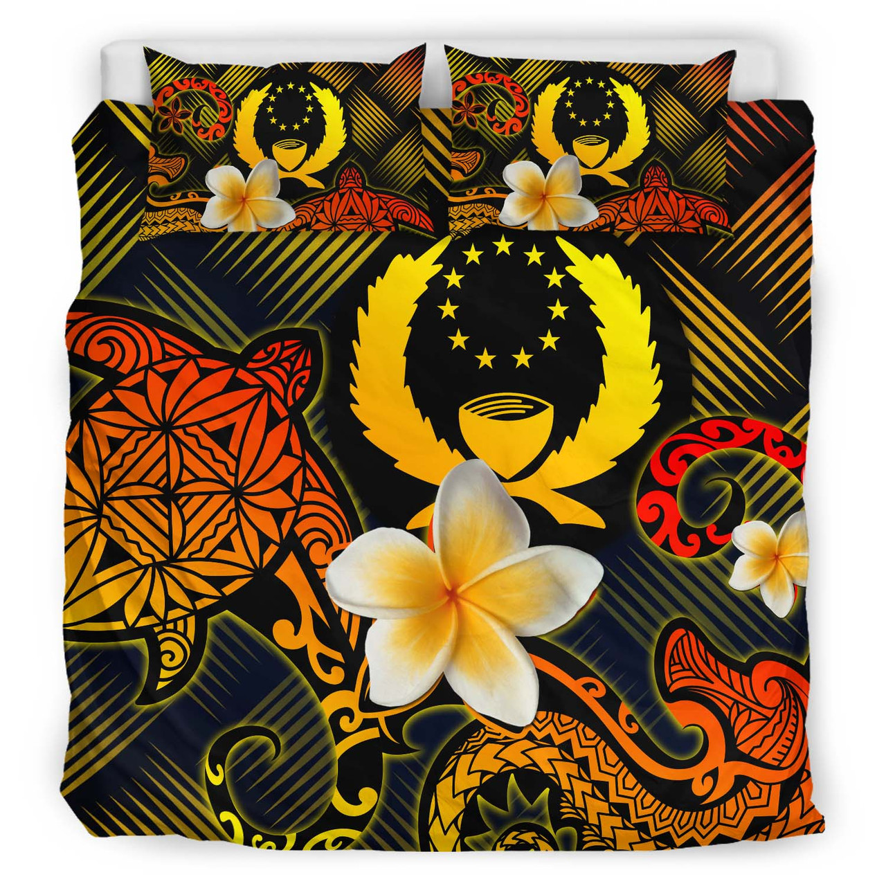 Pohnpei Polynesian Bedding Set - Lauhala Turtle Plumeria Tropical