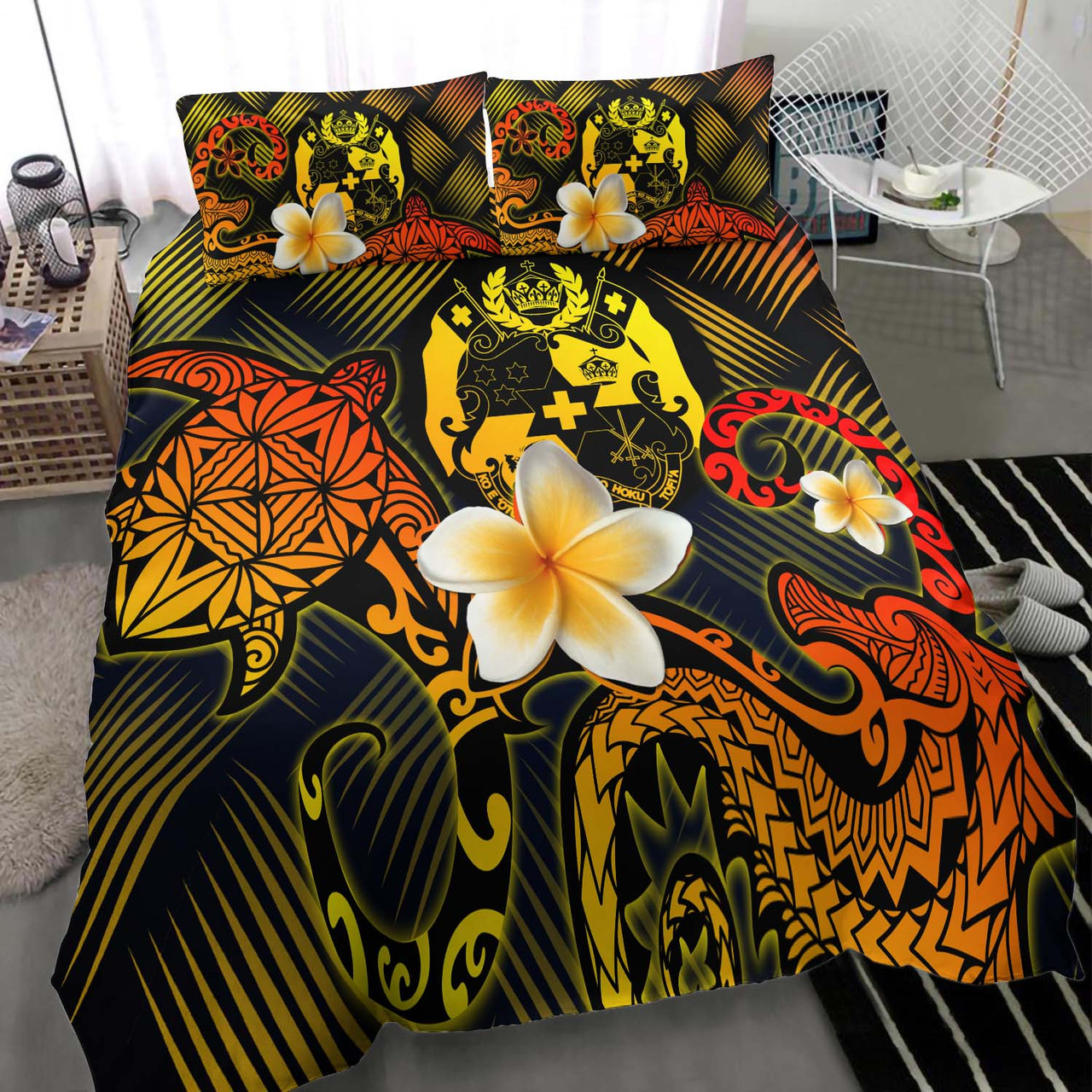 Tonga Polynesian Bedding Set - Lauhala Turtle Plumeria Tropical