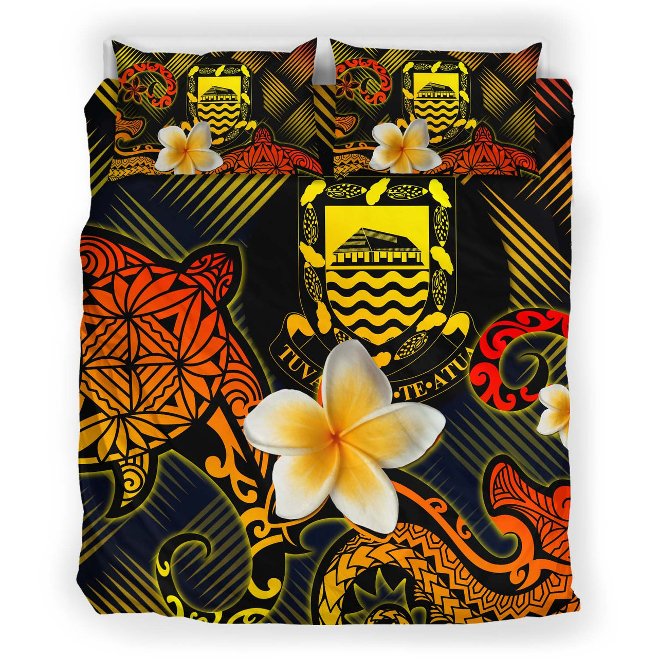 Tuvalu Polynesian Bedding Set - Lauhala Turtle Plumeria Tropical