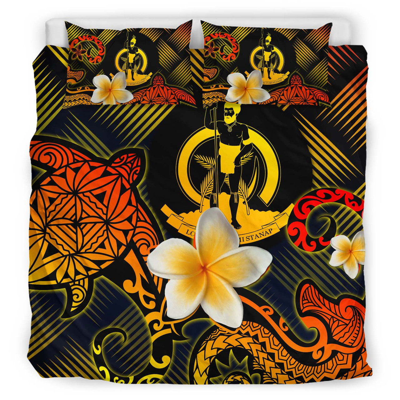 Vanuatu Polynesian Bedding Set - Lauhala Turtle Plumeria Tropical