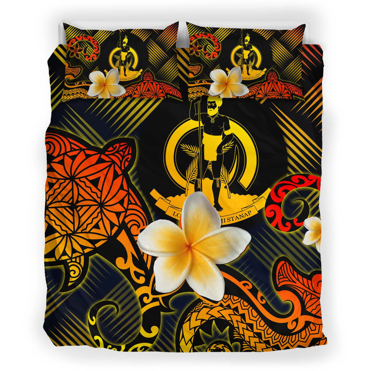 Vanuatu Polynesian Bedding Set - Lauhala Turtle Plumeria Tropical