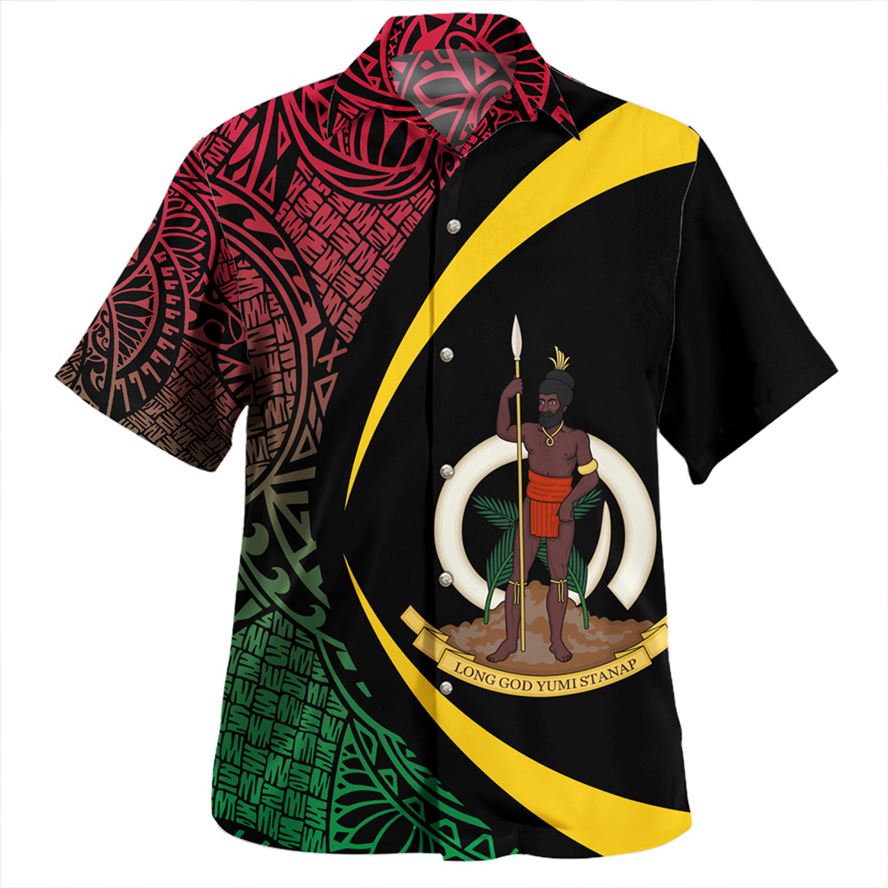 Vanuatu Hawaiian Shirt Coat Of Arm Lauhala Circle