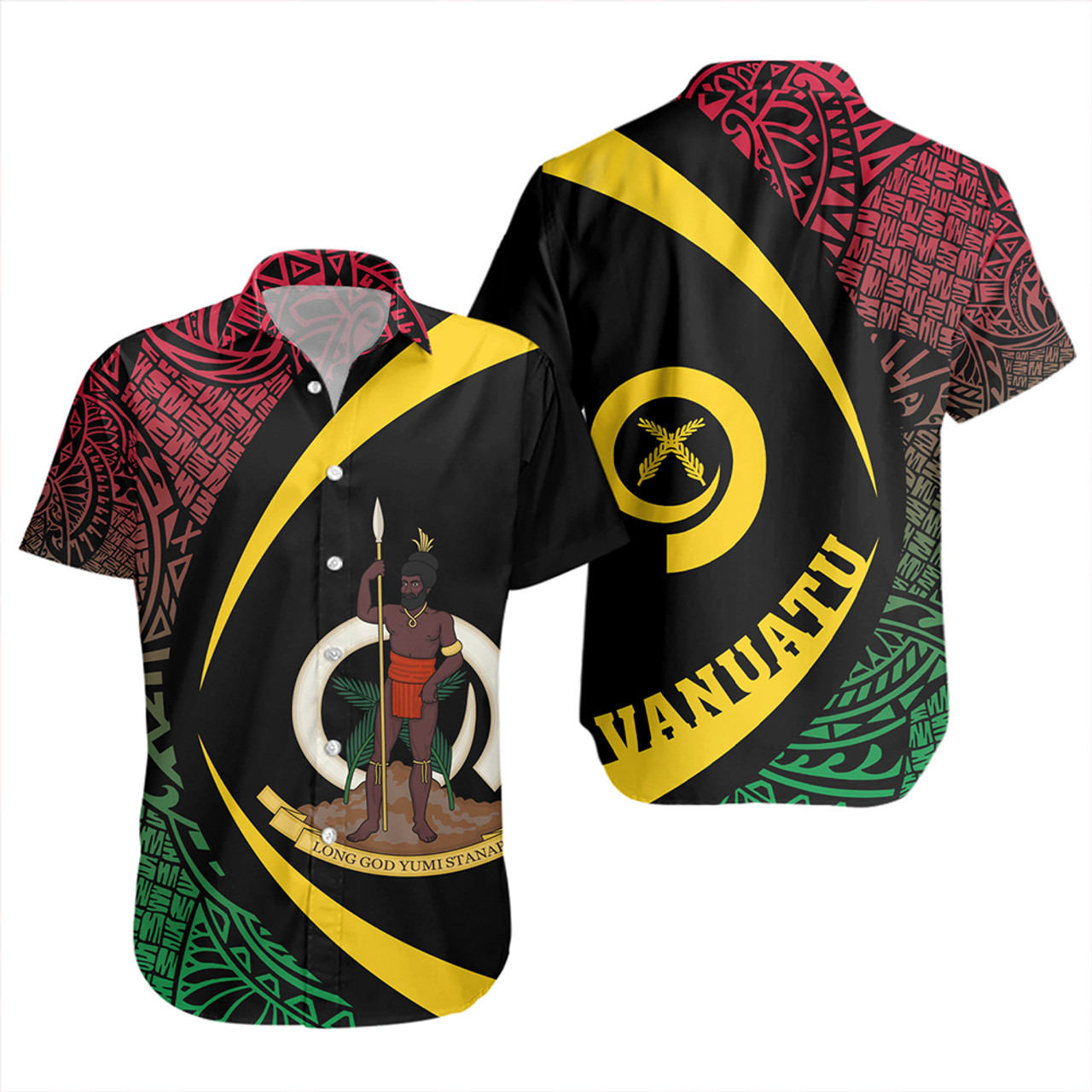 Vanuatu Short Sleeve Shirt Coat Of Arm Lauhala Circle