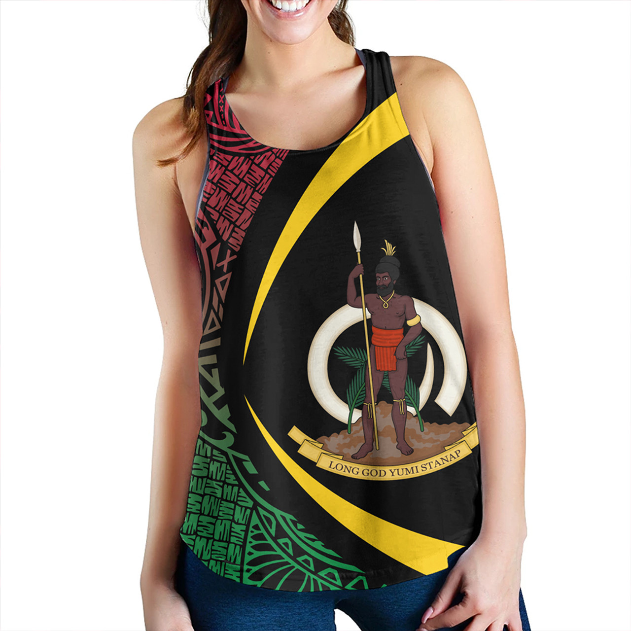 Vanuatu Women Tank Coat Of Arm Lauhala Circle