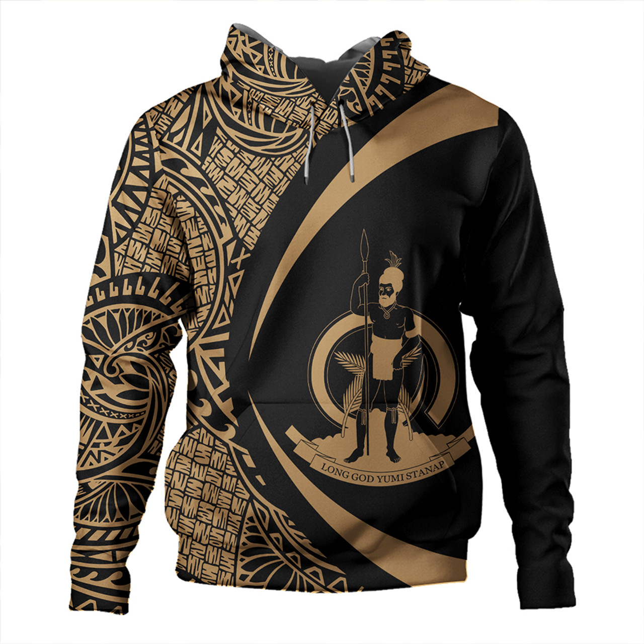 Vanuatu Hoodie Coat Of Arm Lauhala Gold Circle