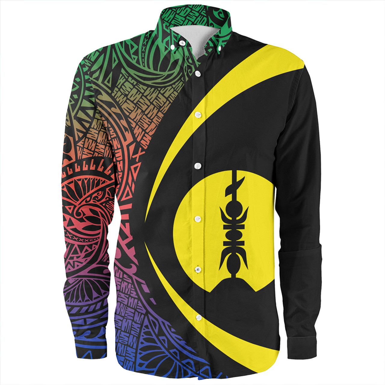 New Caledonia Long Sleeve Shirt Coat Of Arm Lauhala Circle