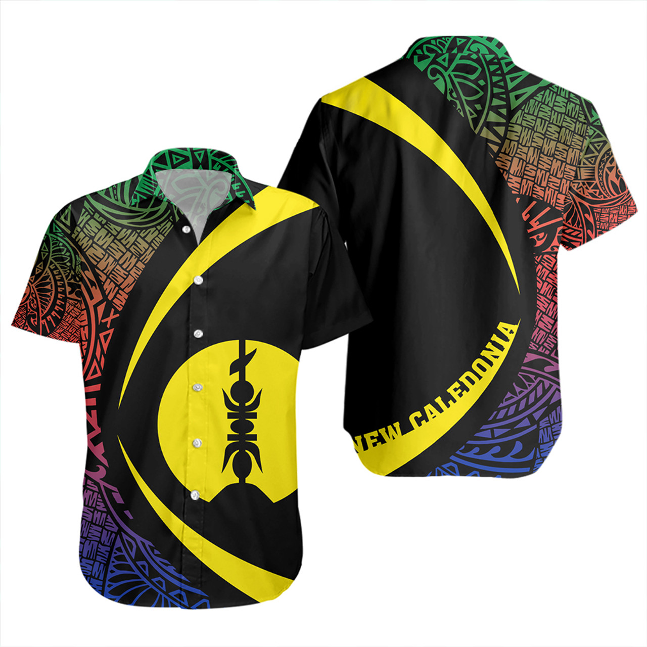 New Caledonia Short Sleeve Shirt Coat Of Arm Lauhala Circle