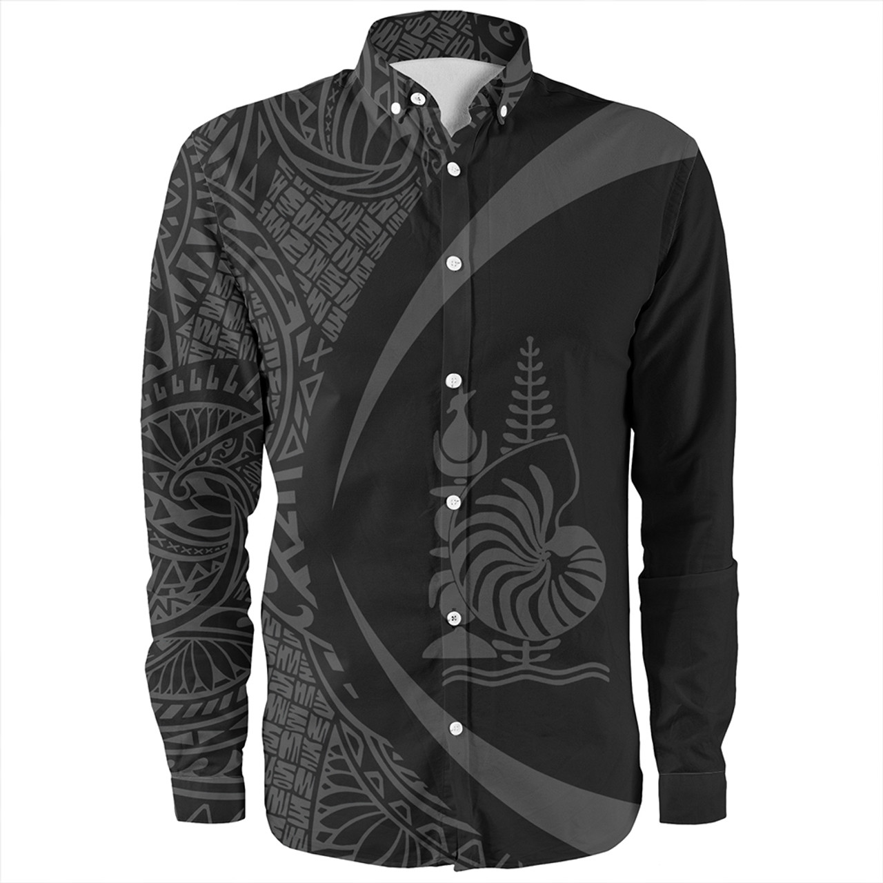 New Caledonia Long Sleeve Shirt Coat Of Arm Lauhala Gray Circle