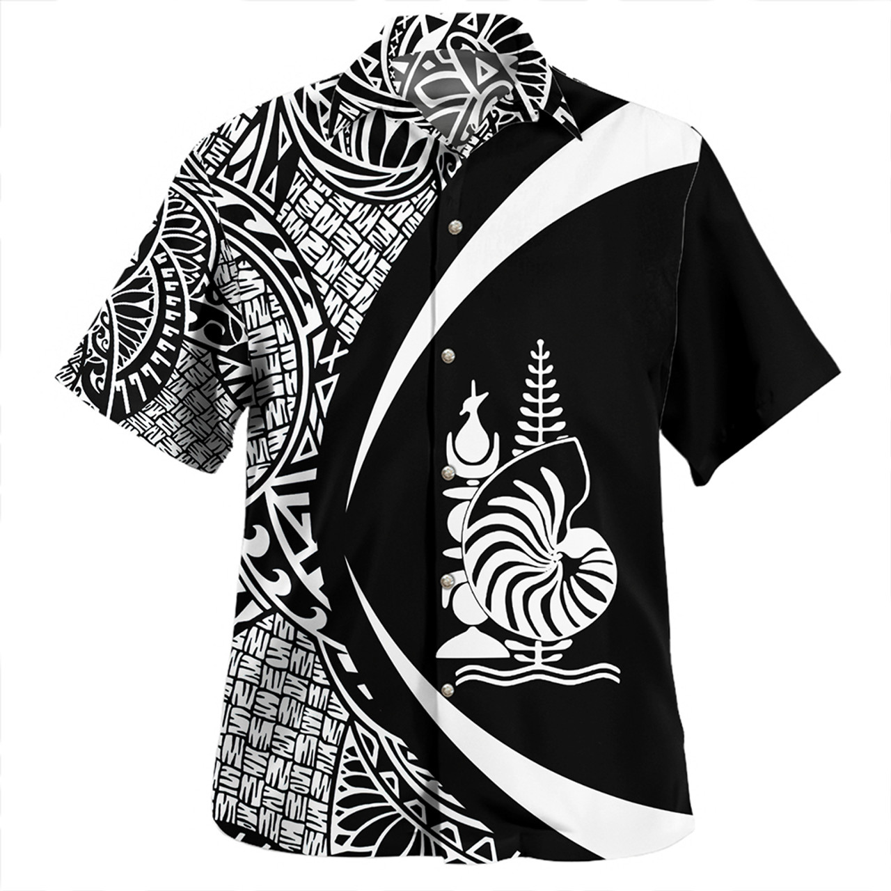 New Caledonia Hawaiian Shirt Coat Of Arm Lauhala White Circle