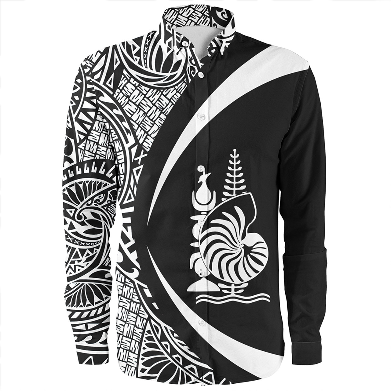 New Caledonia Long Sleeve Shirt Coat Of Arm Lauhala White Circle