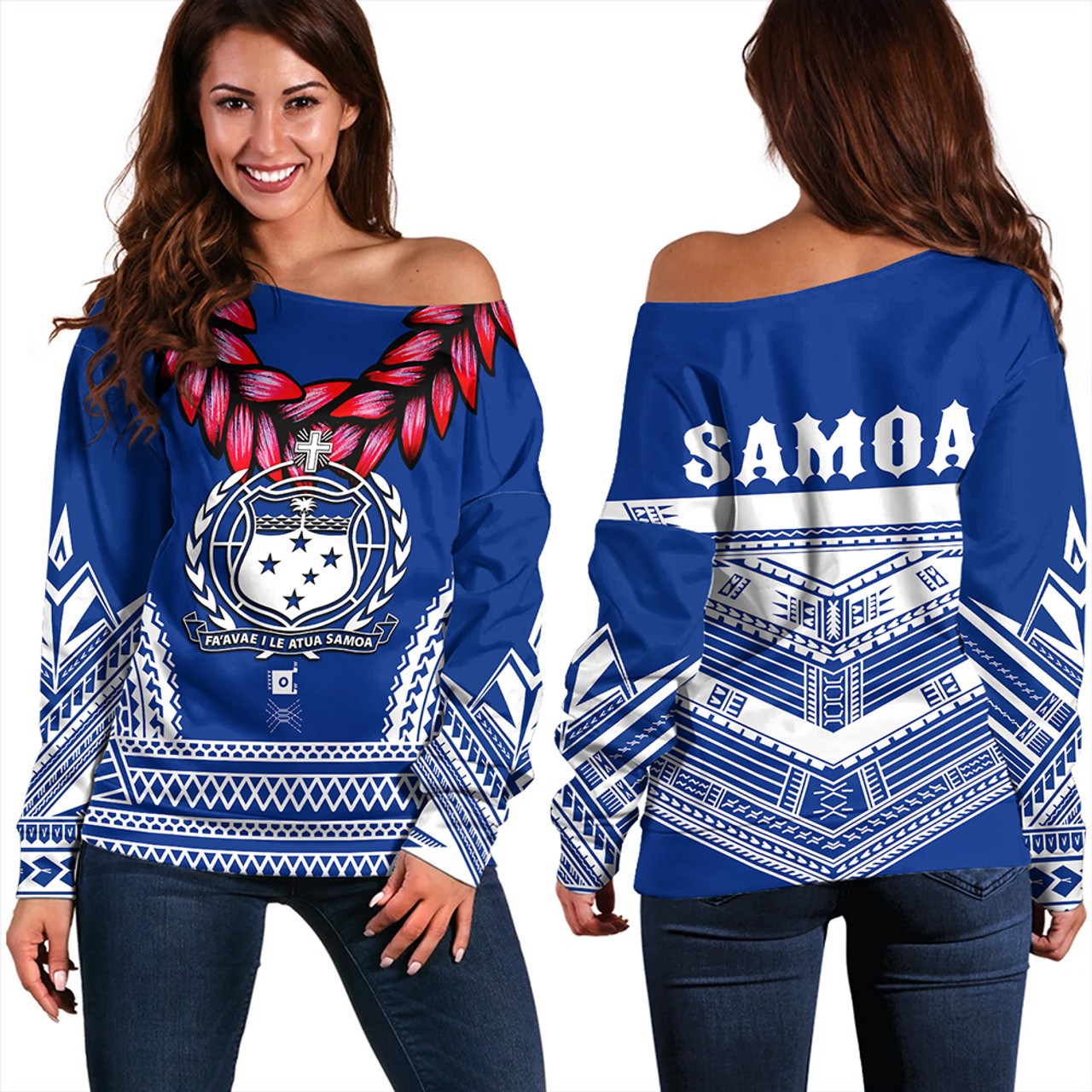 The Samoan Chief Off Shoulder Sweatshirt Blue