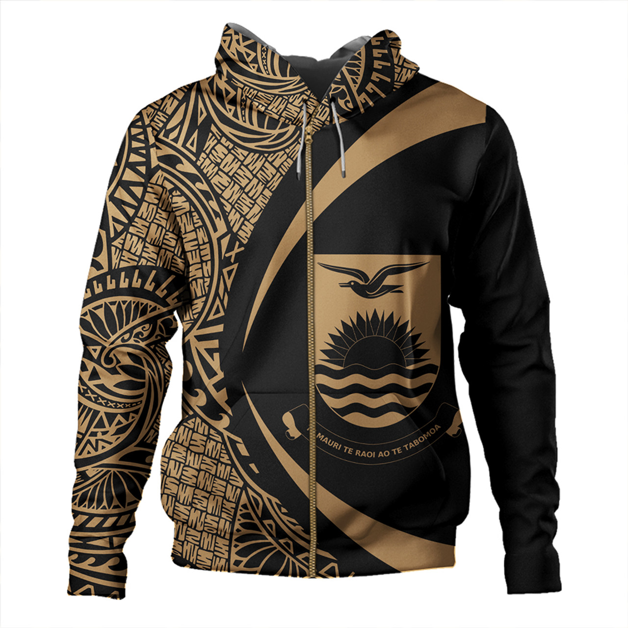 Kiribati Hoodie Coat Of Arm Lauhala Gold Circle