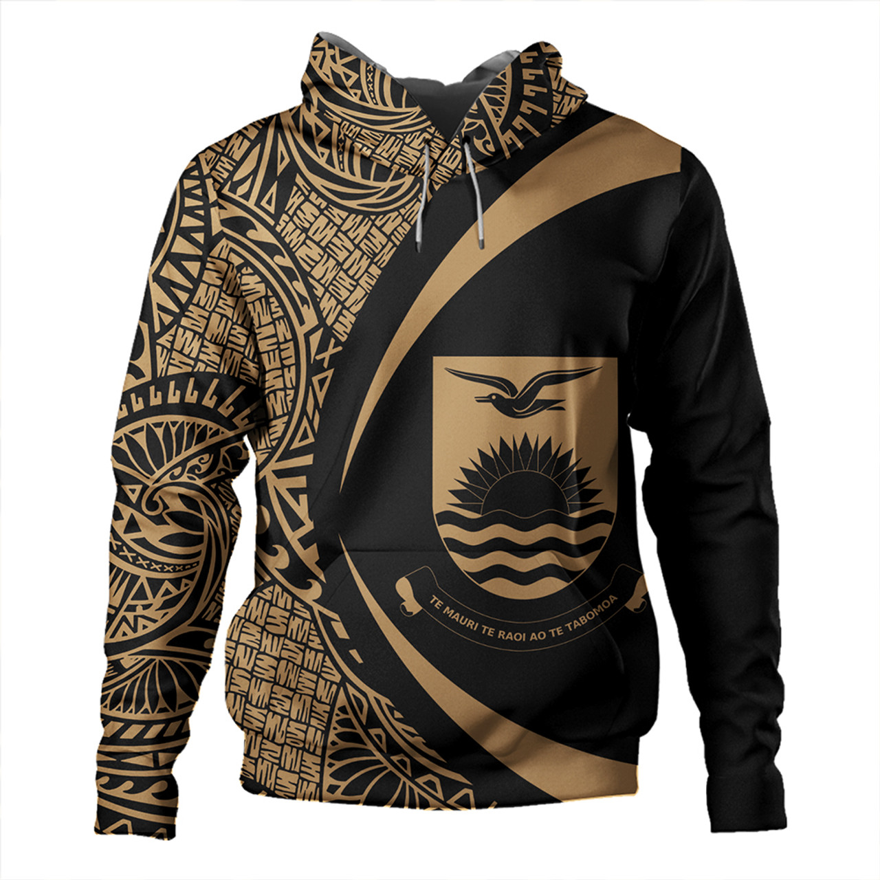 Kiribati Hoodie Coat Of Arm Lauhala Gold Circle