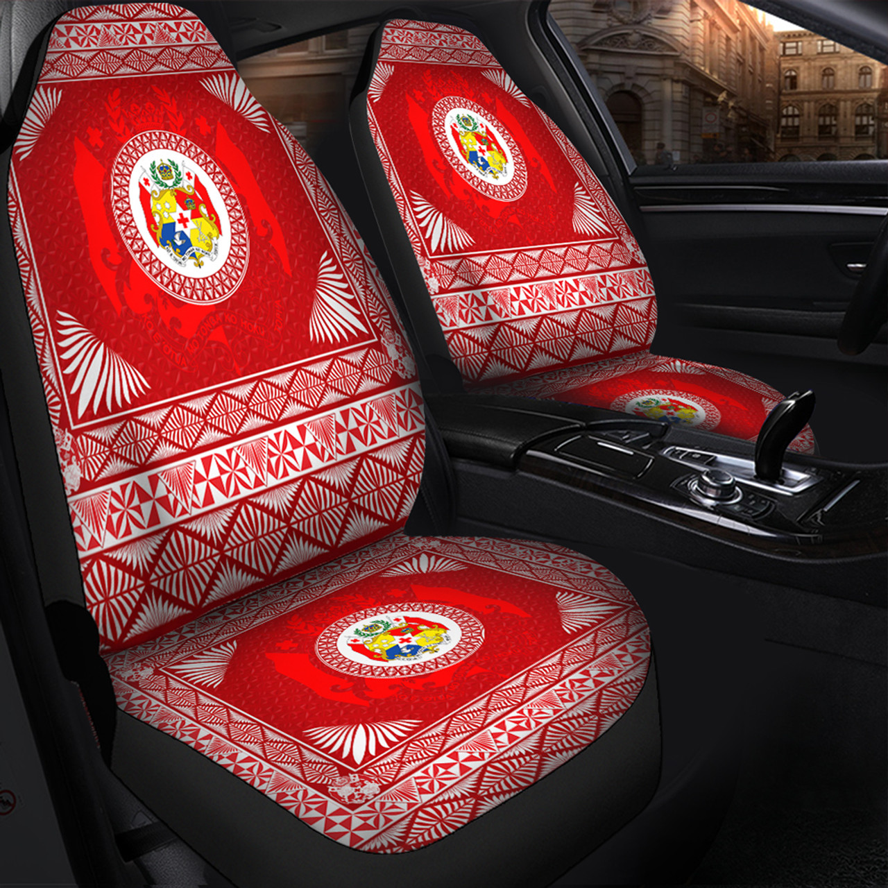 Tonga Car Seat Covers Ngatu Pattern Coat Of Arms Style