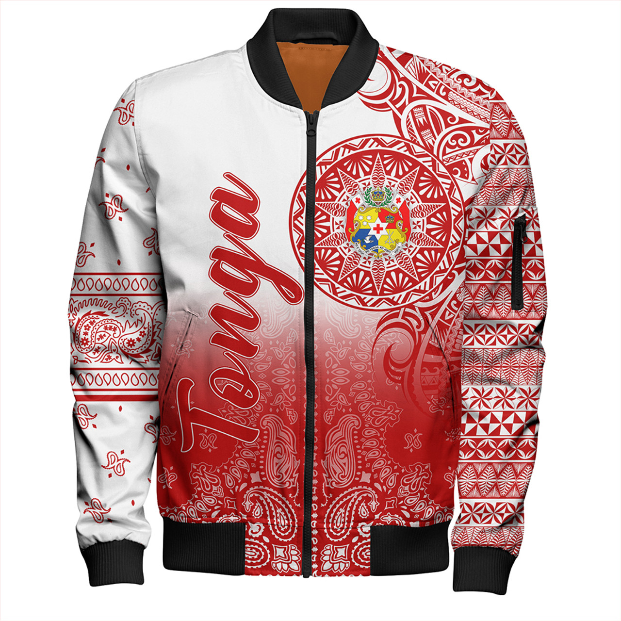 Tonga Bomber Jacket Custom Pattern Ngatu With Paisley Style