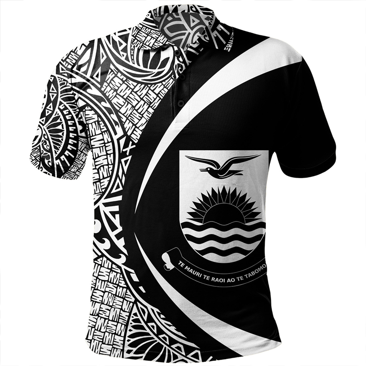 Kiribati Polo Shirt Coat Of Arm Lauhala White Circle