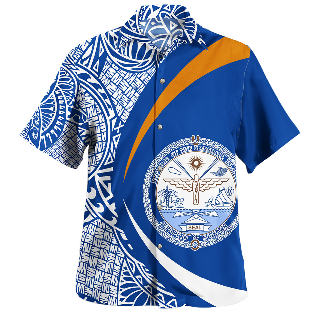 Marshall Islands Hawaiian Shirt Coat Of Arm Lauhala Circle