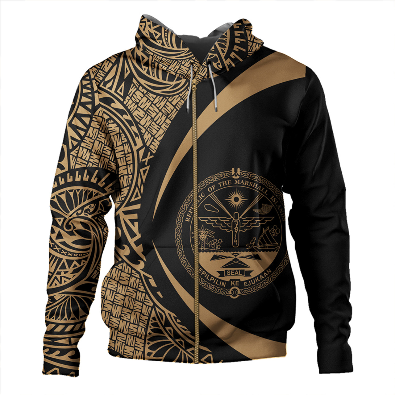 Marshall Islands Hoodie Coat Of Arm Lauhala Gold Circle