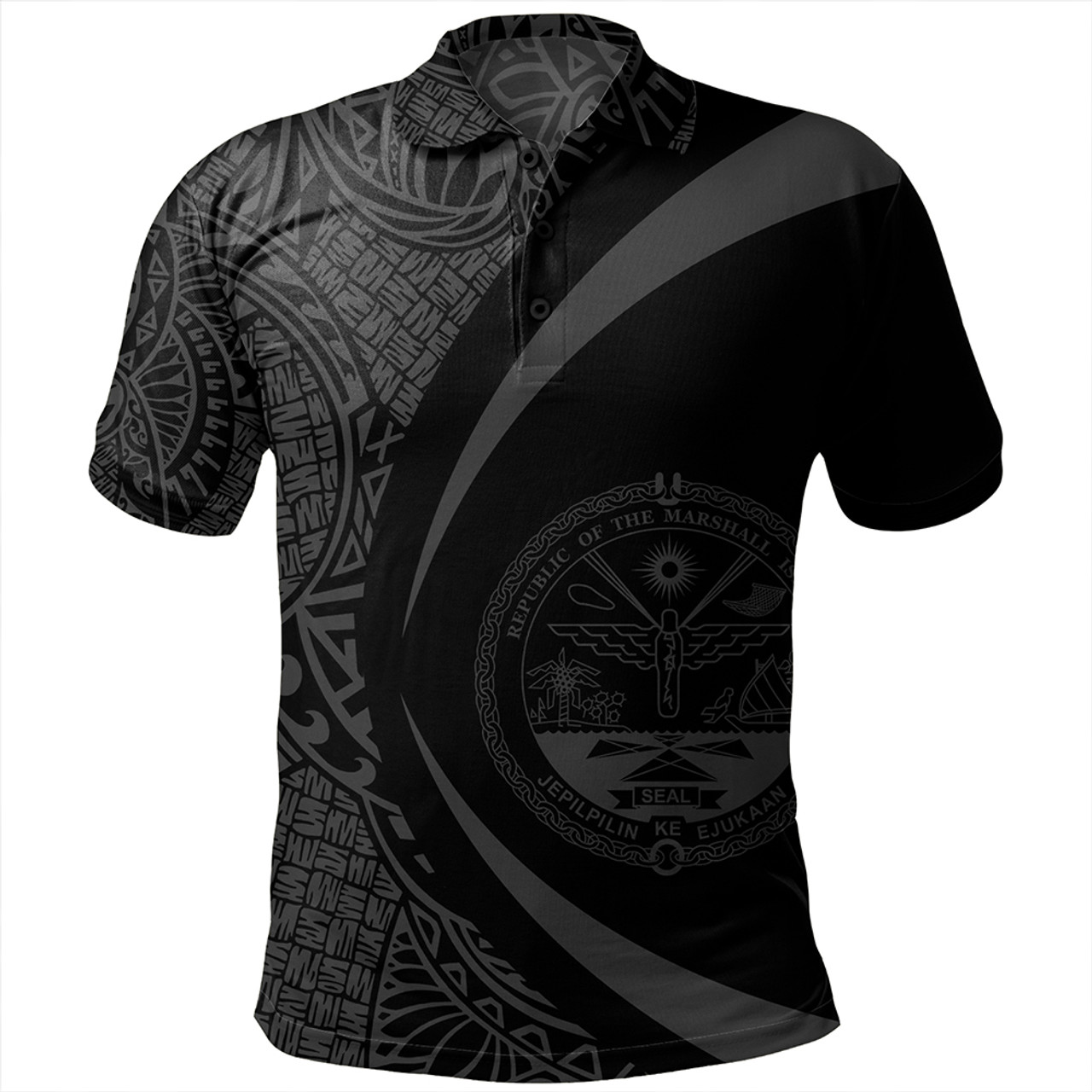 Marshall Islands Polo Shirt Coat Of Arm Lauhala Gray Circle
