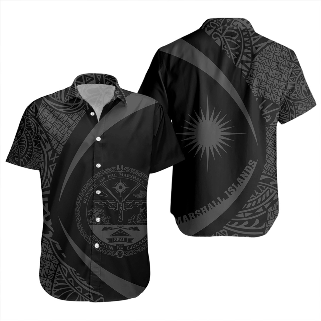 Marshall Islands Short Sleeve Shirt Coat Of Arm Lauhala Gray Circle