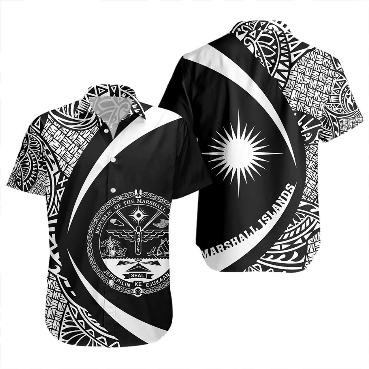 Marshall Islands Short Sleeve Shirt Coat Of Arm Lauhala White Circle