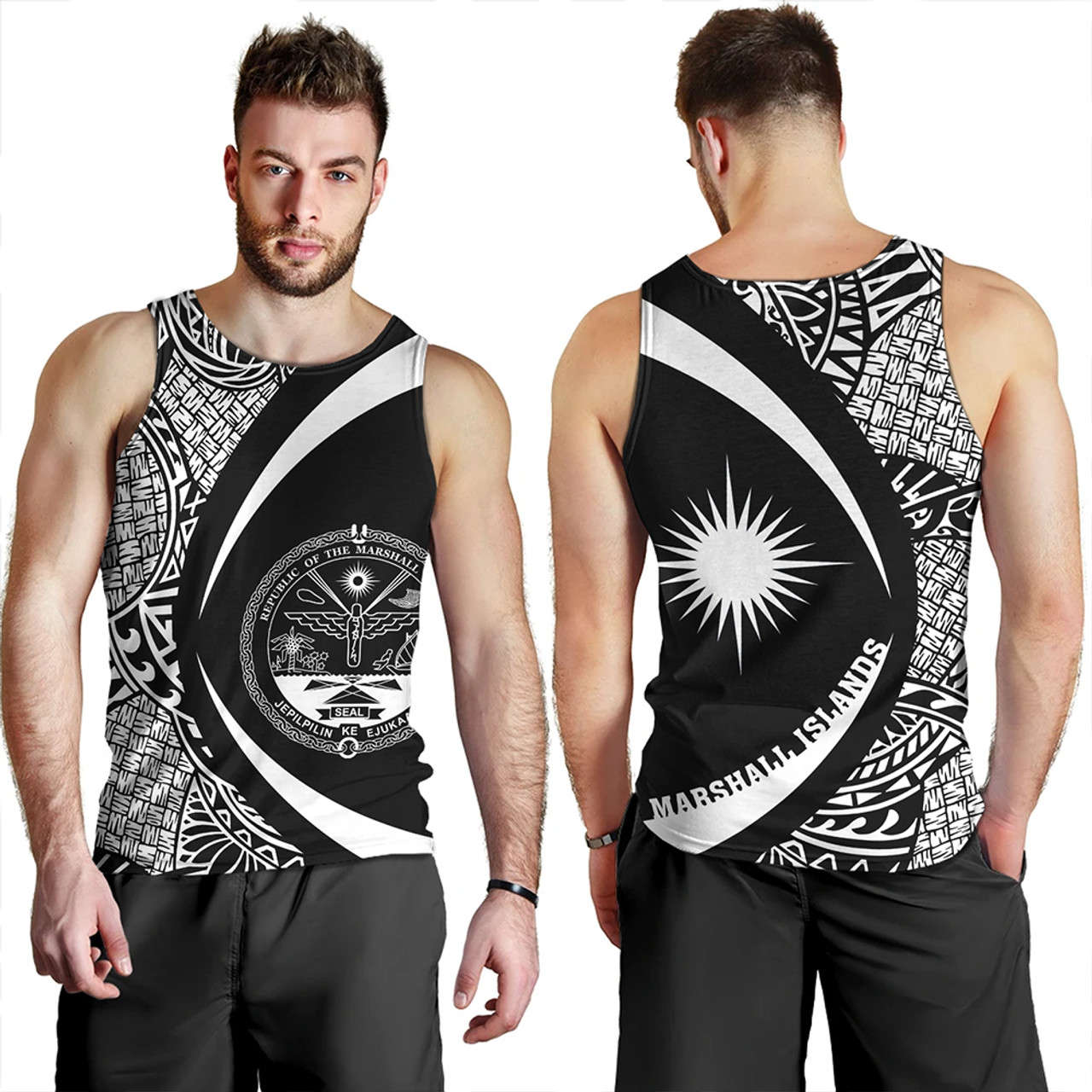 Marshall Islands Tank Top Coat Of Arm Lauhala White Circle