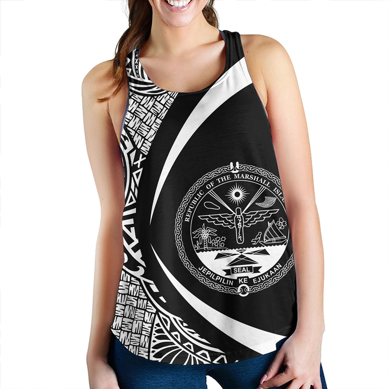 Marshall Islands Women Tank Coat Of Arm Lauhala White Circle