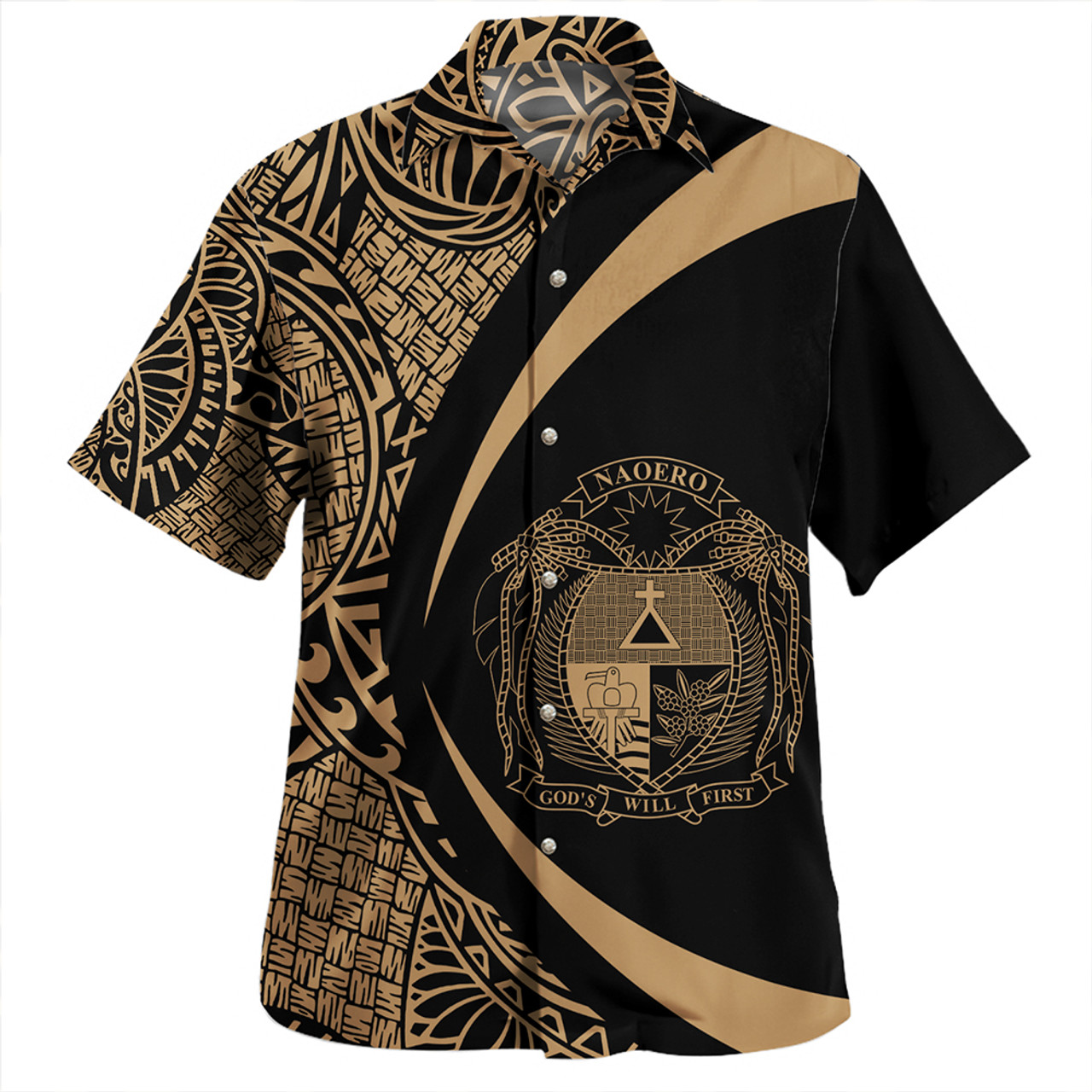Nauru Hawaiian Shirt Coat Of Arm Lauhala Gold Circle