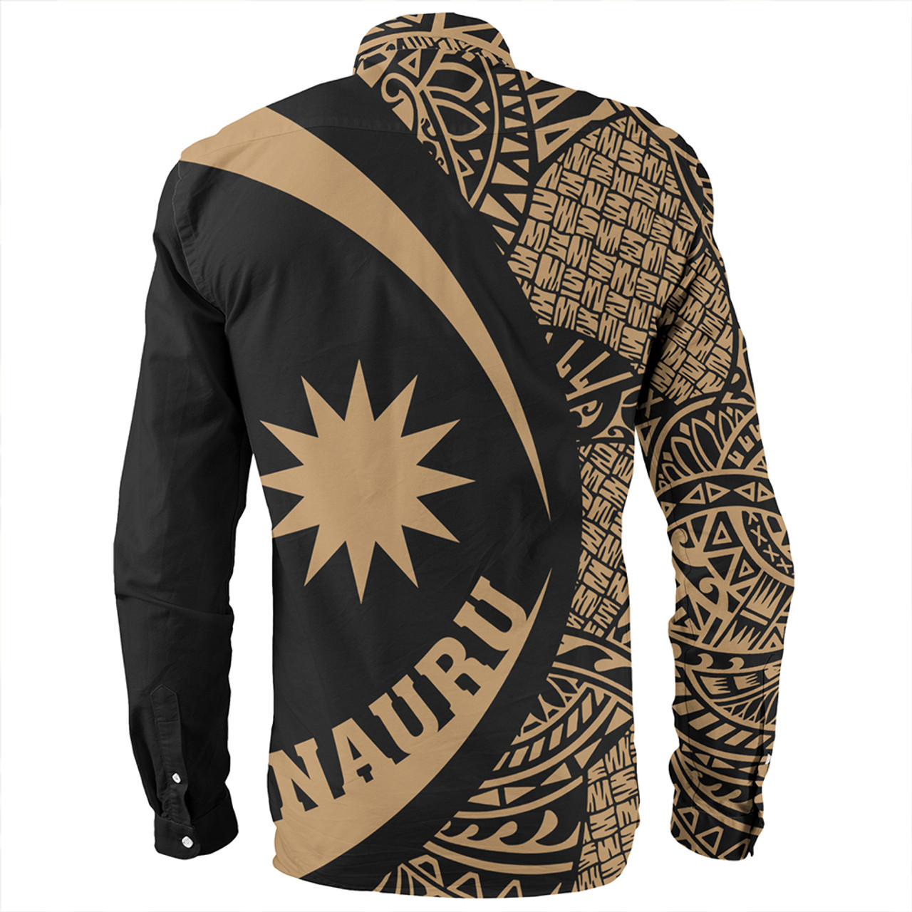 Nauru Long Sleeve Shirt Coat Of Arm Lauhala Gold Circle