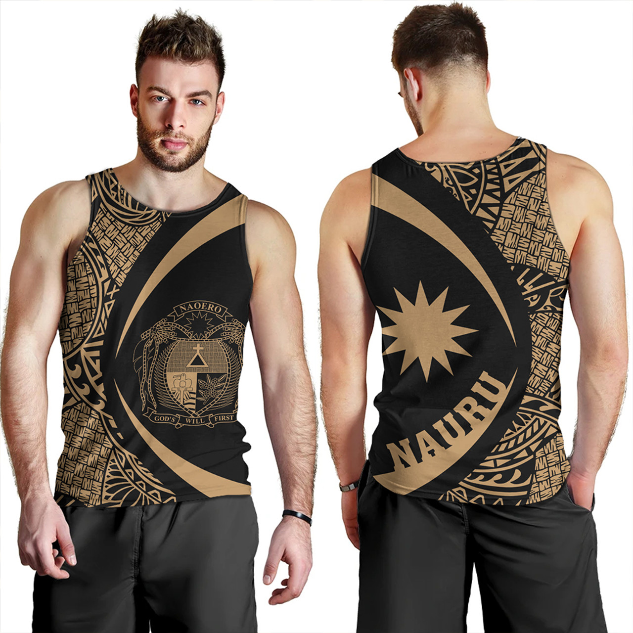 Nauru Tank Top Coat Of Arm Lauhala Gold Circle