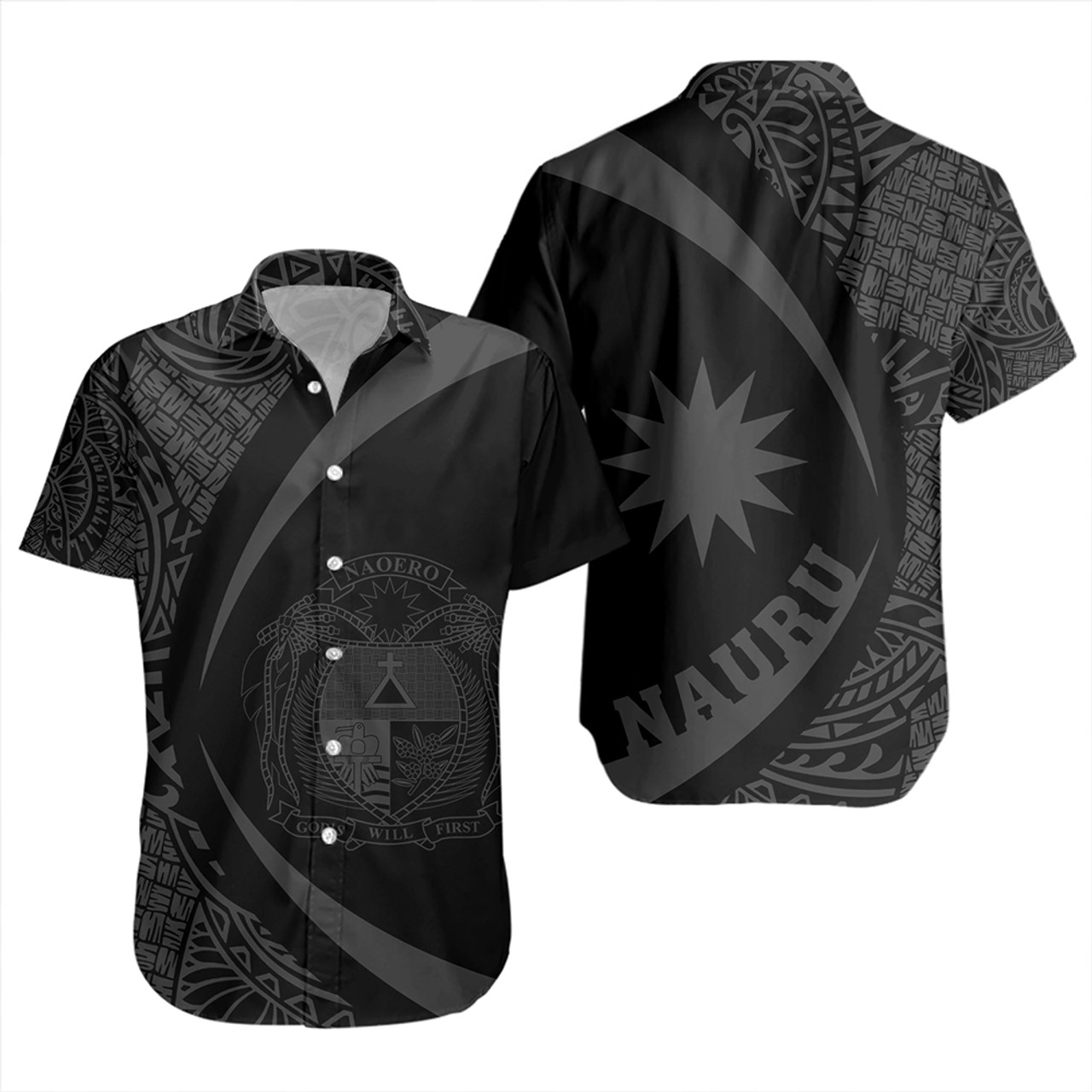 Nauru Short Sleeve Shirt Coat Of Arm Lauhala Gray Circle