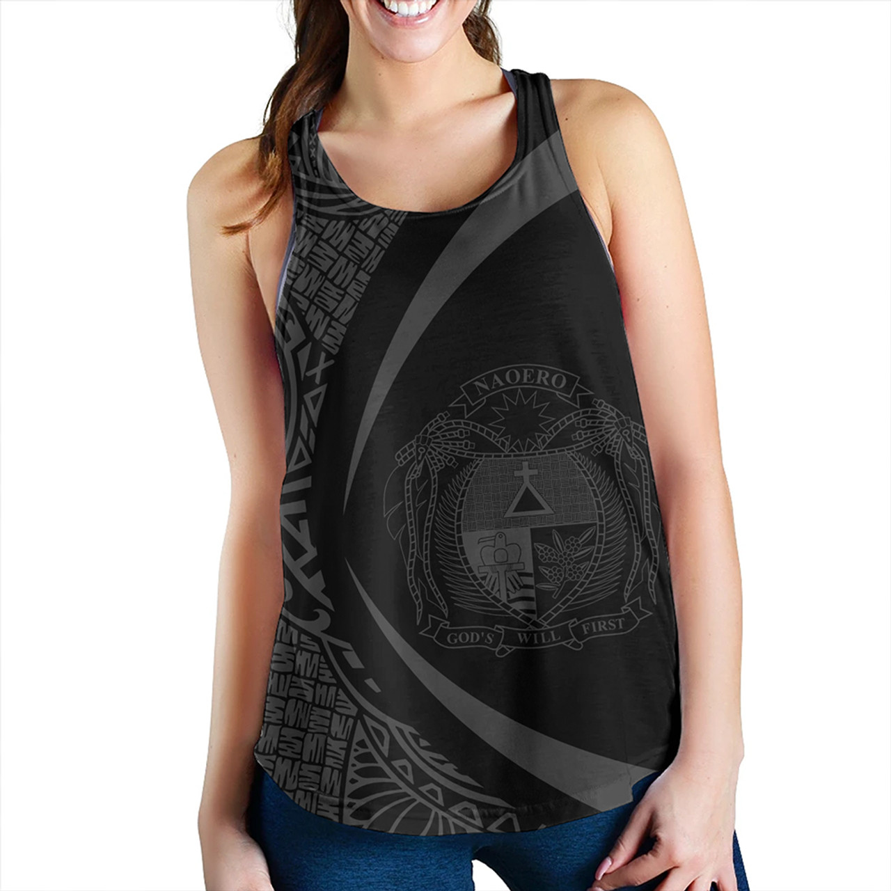 Nauru Women Tank Coat Of Arm Lauhala Gray Circle