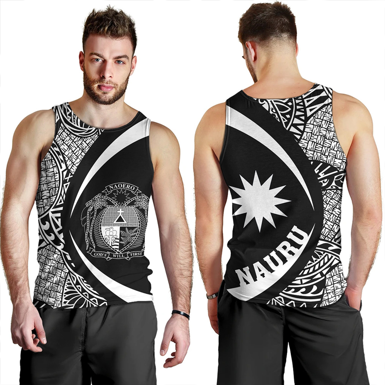 Nauru Tank Top Coat Of Arm Lauhala White Circle