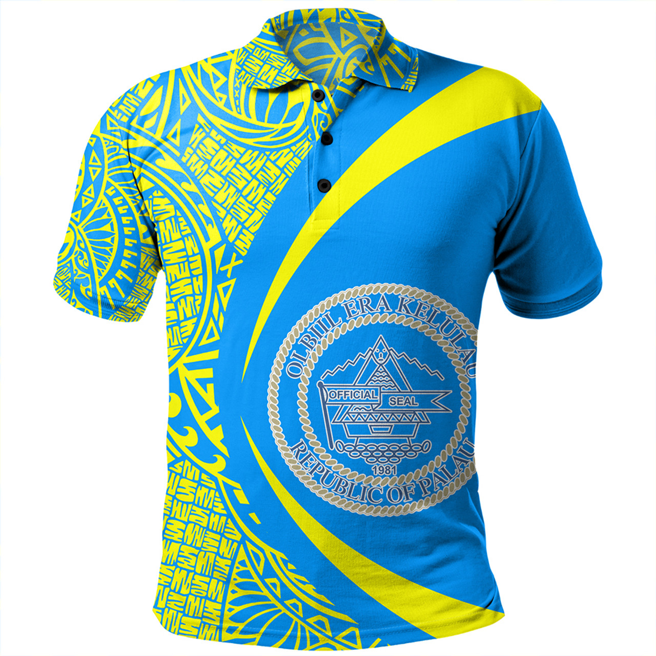 Palau Polo Shirt Coat Of Arm Lauhala Circle