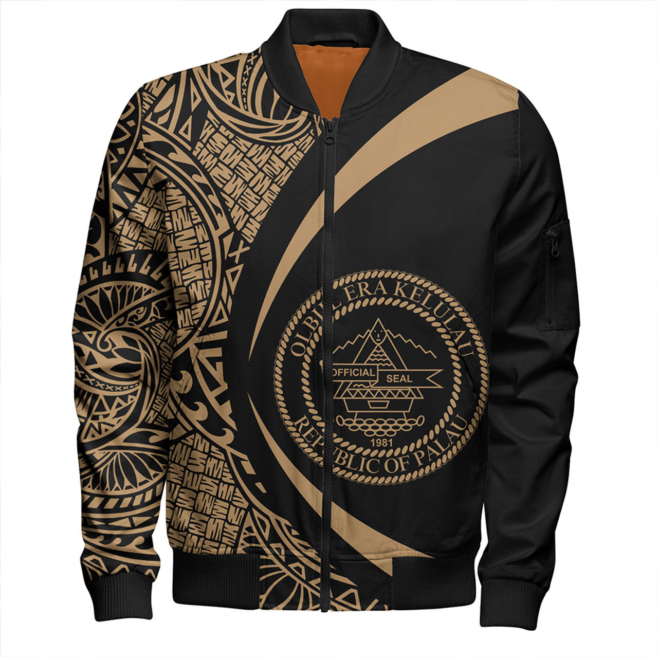 Palau Bomber Jacket Coat Of Arm Lauhala Gold Circle