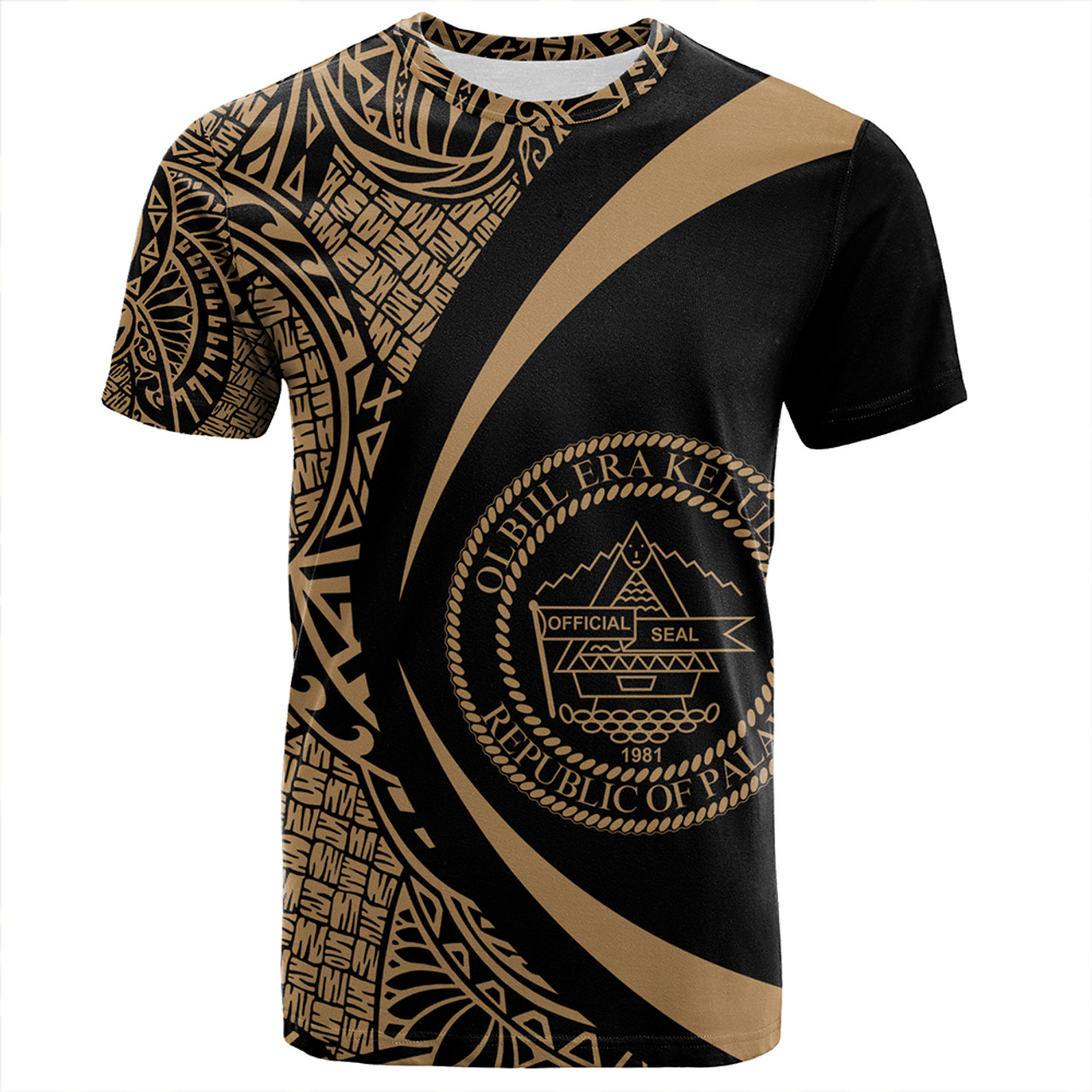 Palau T-Shirt Coat Of Arm Lauhala Gold Circle