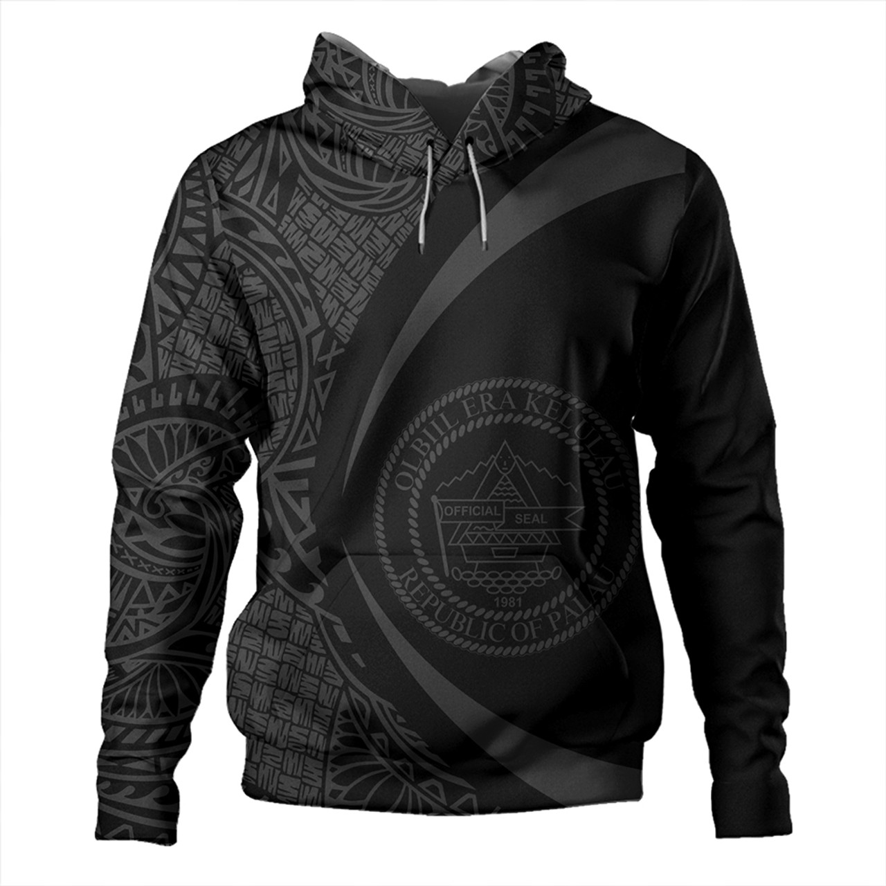 Palau Hoodie Coat Of Arm Lauhala Gray Circle