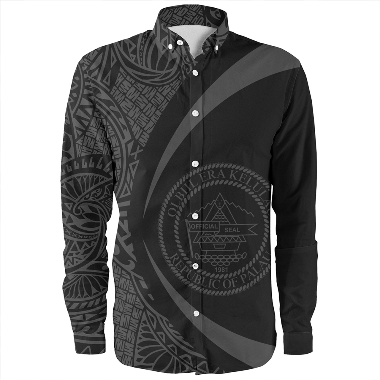 Palau Long Sleeve Shirt Coat Of Arm Lauhala Gray Circle