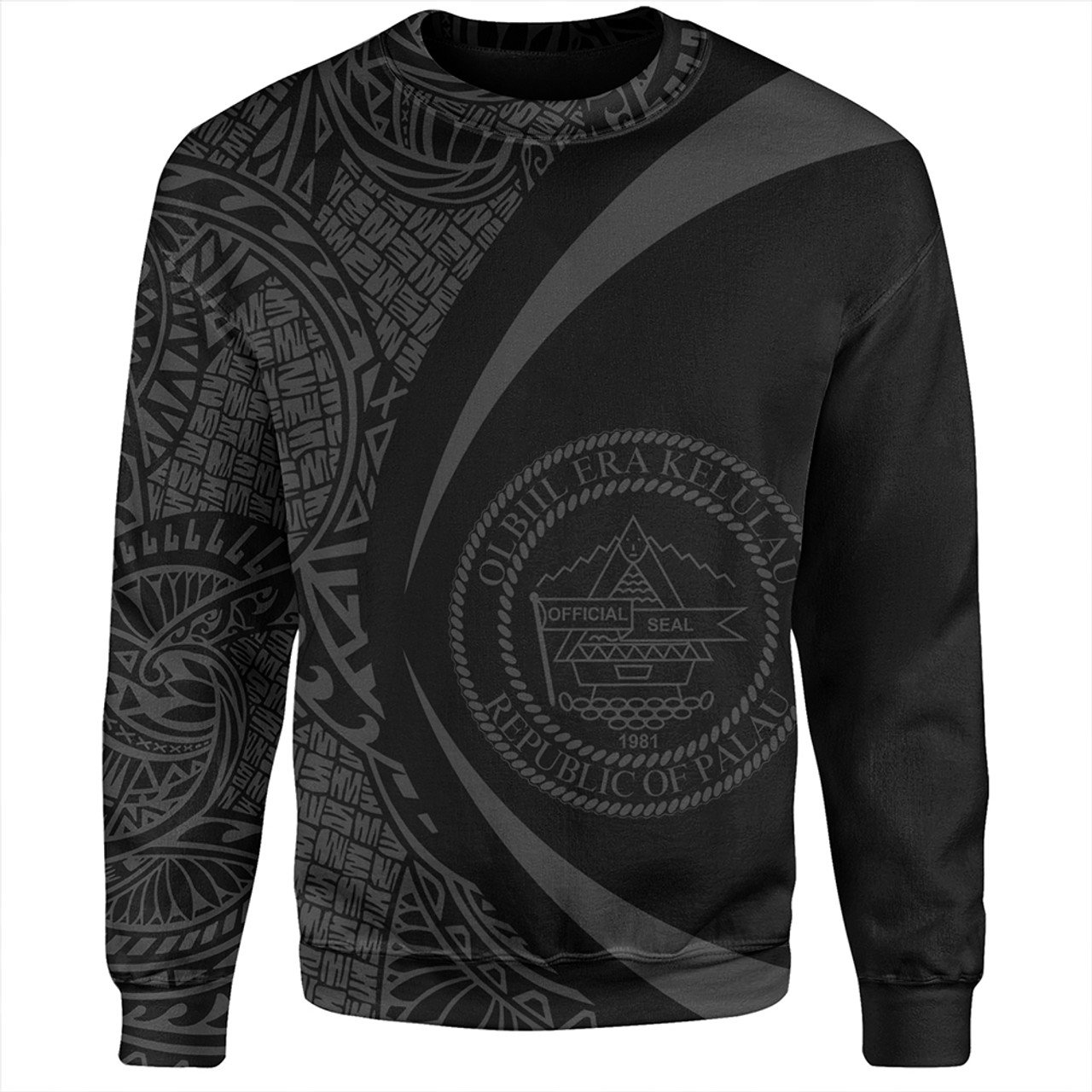 Palau Sweatshirt Coat Of Arm Lauhala Gray Circle