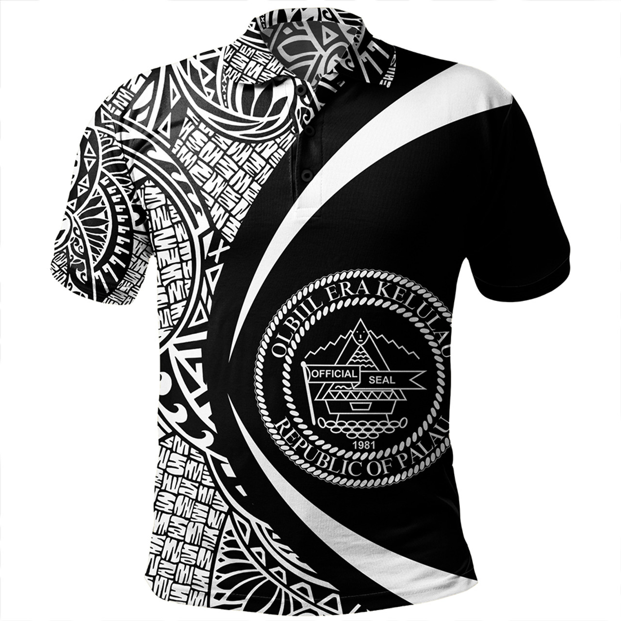 Palau Polo Shirt Coat Of Arm Lauhala White Circle