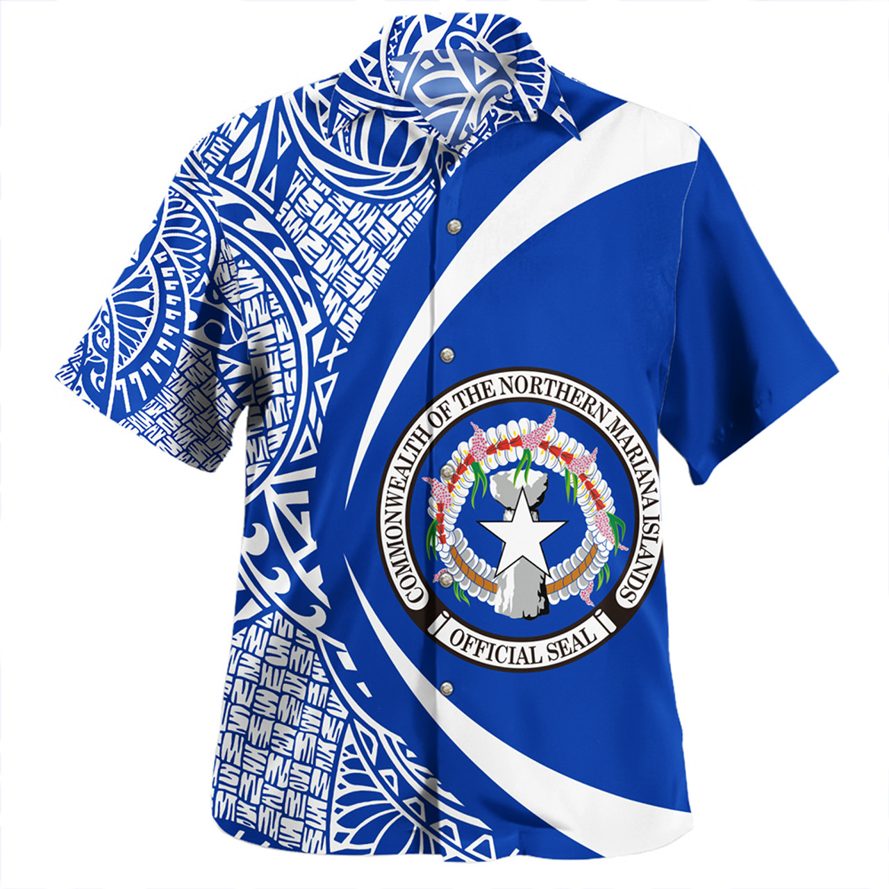 Northern Mariana Islands Hawaiian Shirt Coat Of Arm Lauhala Circle