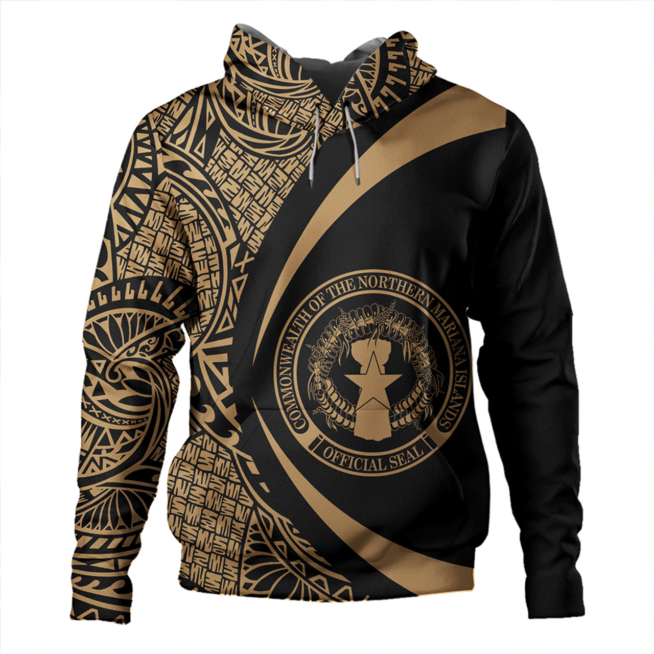 Northern Mariana Islands Hoodie Coat Of Arm Lauhala Gold Circle