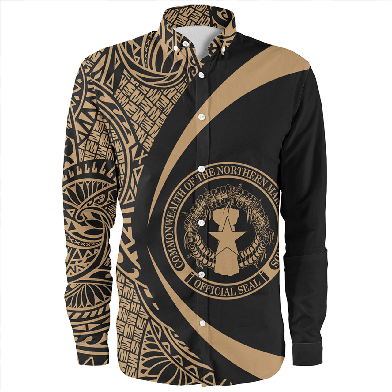 Northern Mariana Islands Long Sleeve Shirt Coat Of Arm Lauhala Gold Circle