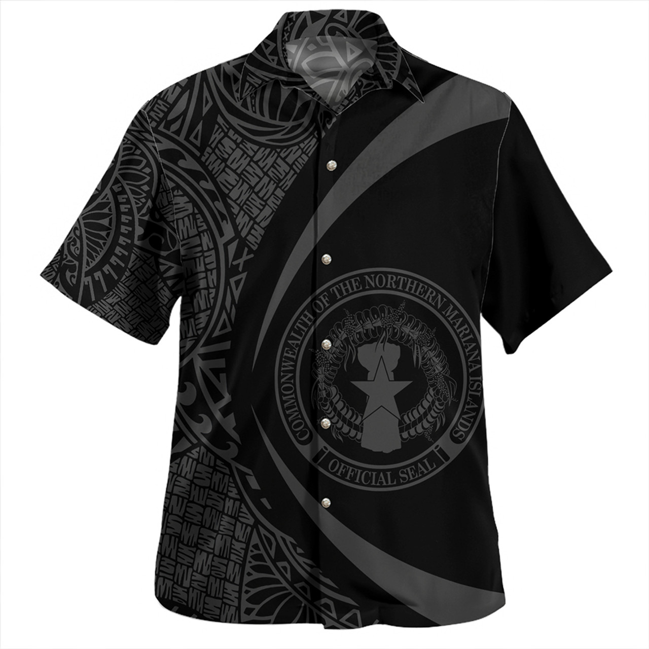 Northern Mariana Islands Hawaiian Shirt Coat Of Arm Lauhala Gray Circle