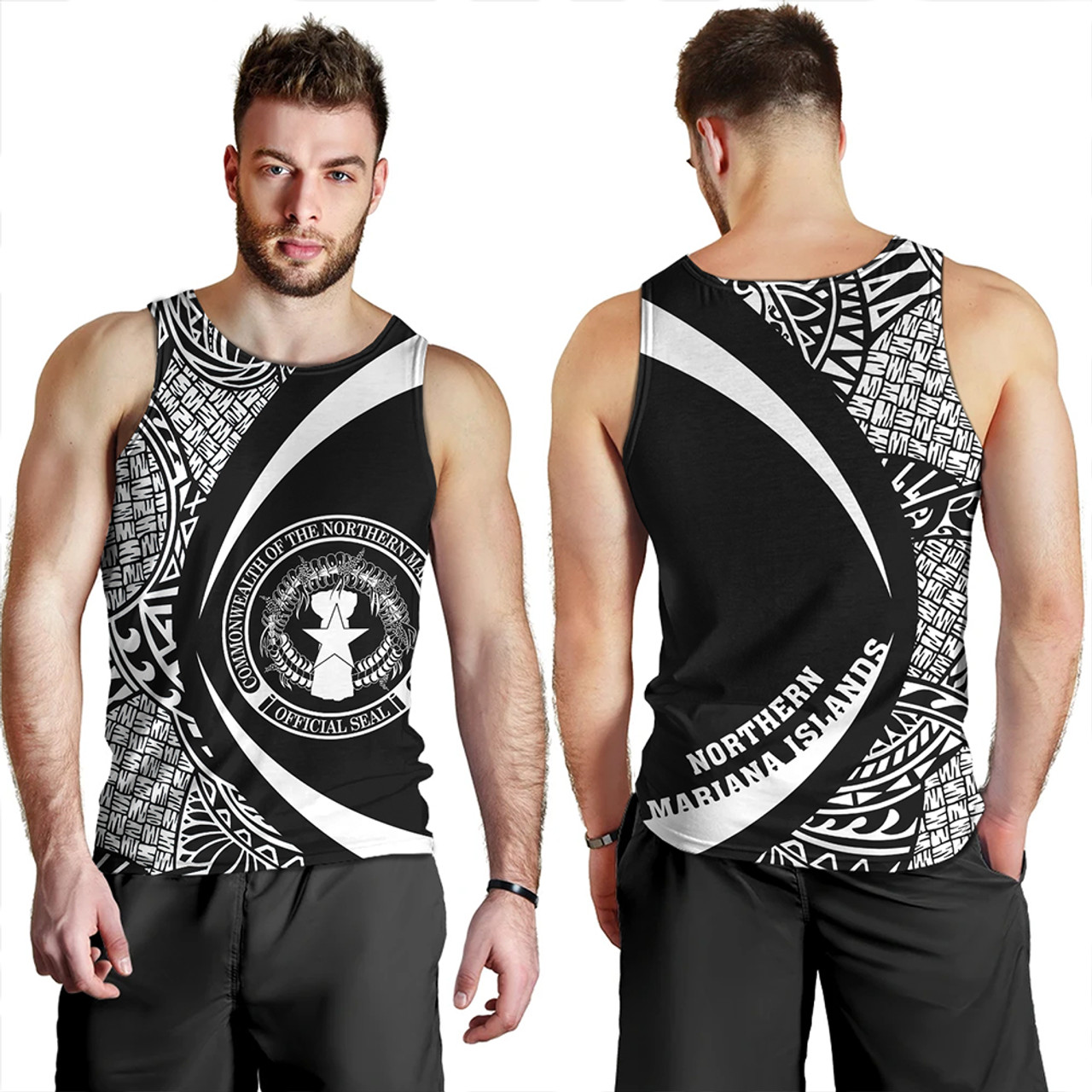 Northern Mariana Islands Tank Top Coat Of Arm Lauhala White Circle