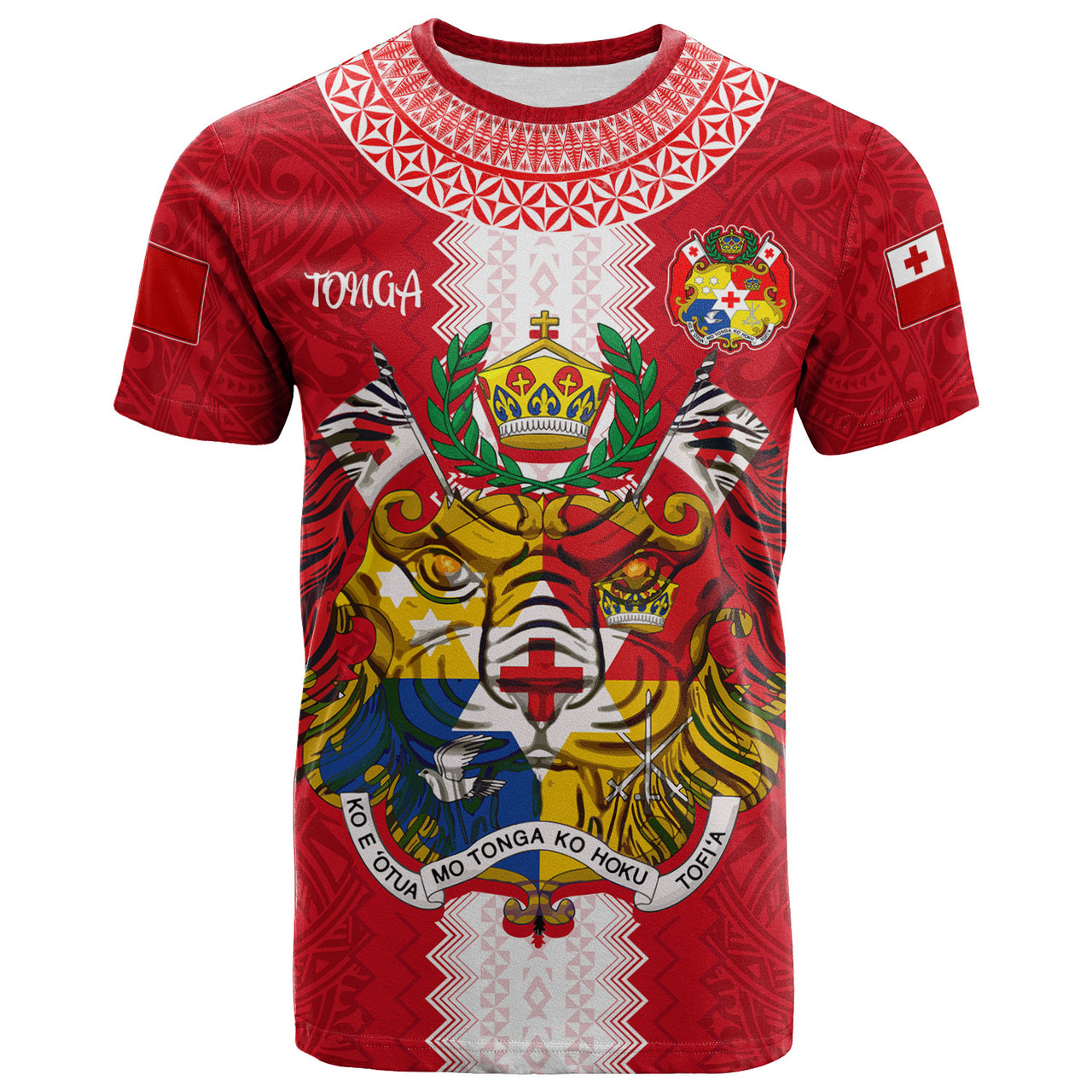 Tonga Polynesian T-Shirt - Custom Tonga Lion in Polynesian and Kupesi Ngatu Patterns T-shirt