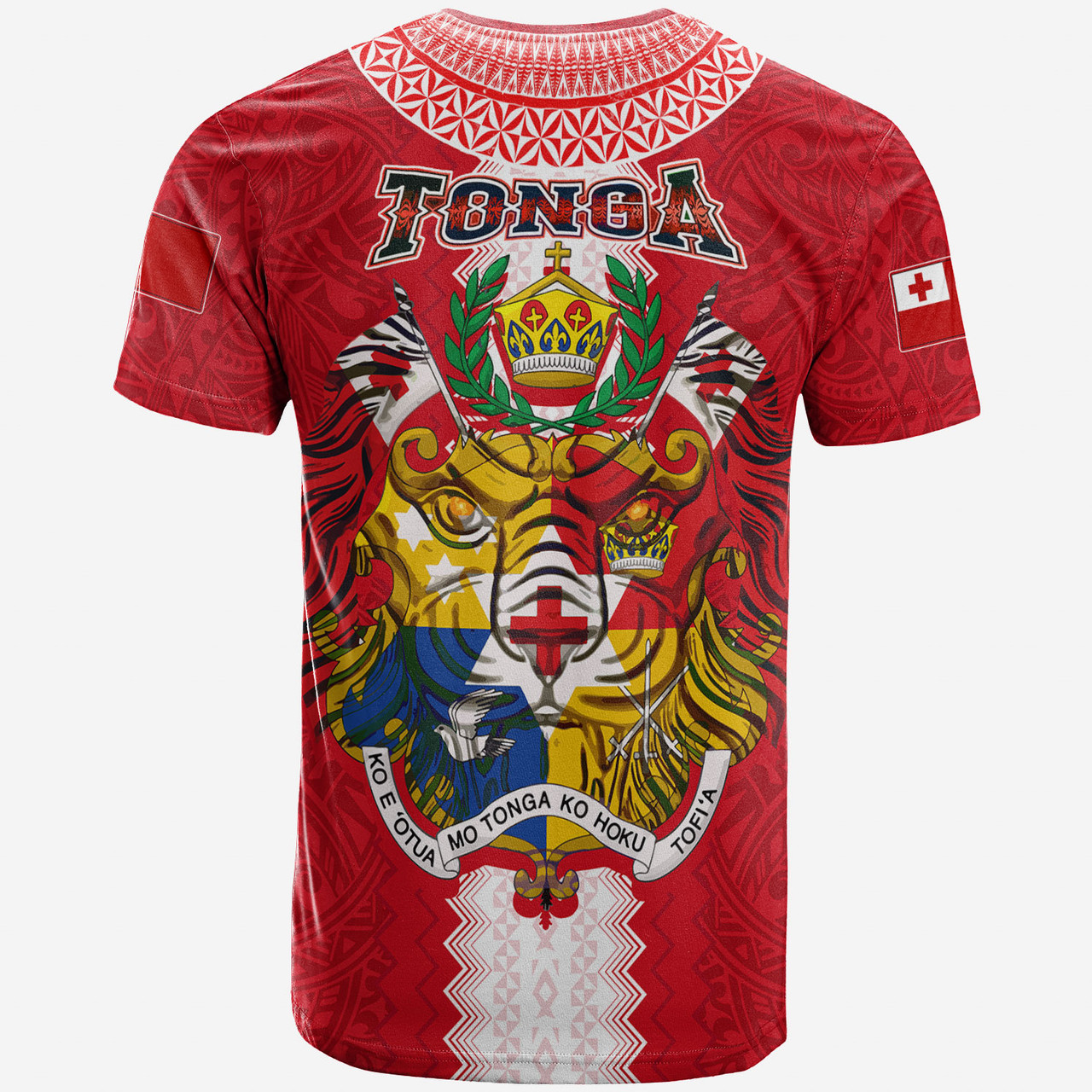 Tonga Polynesian T-Shirt - Custom Tonga Lion in Polynesian and Kupesi Ngatu Patterns T-shirt
