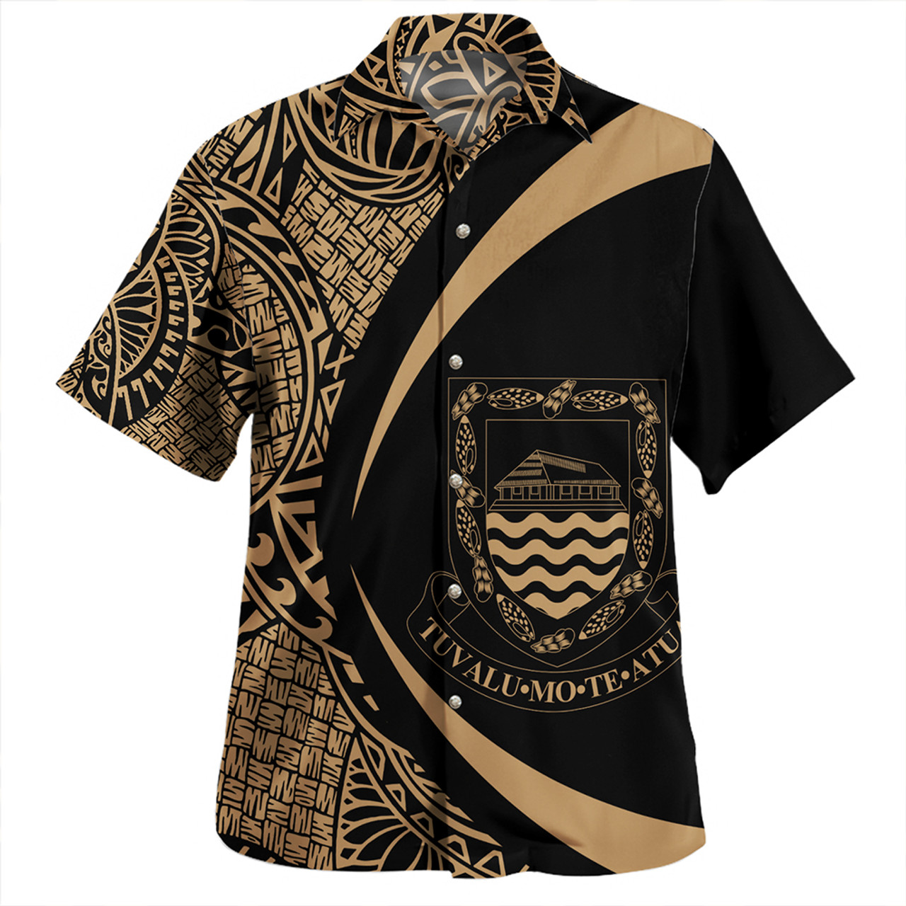 Tuvalu Hawaiian Shirt Coat Of Arm Lauhala Gold Circle